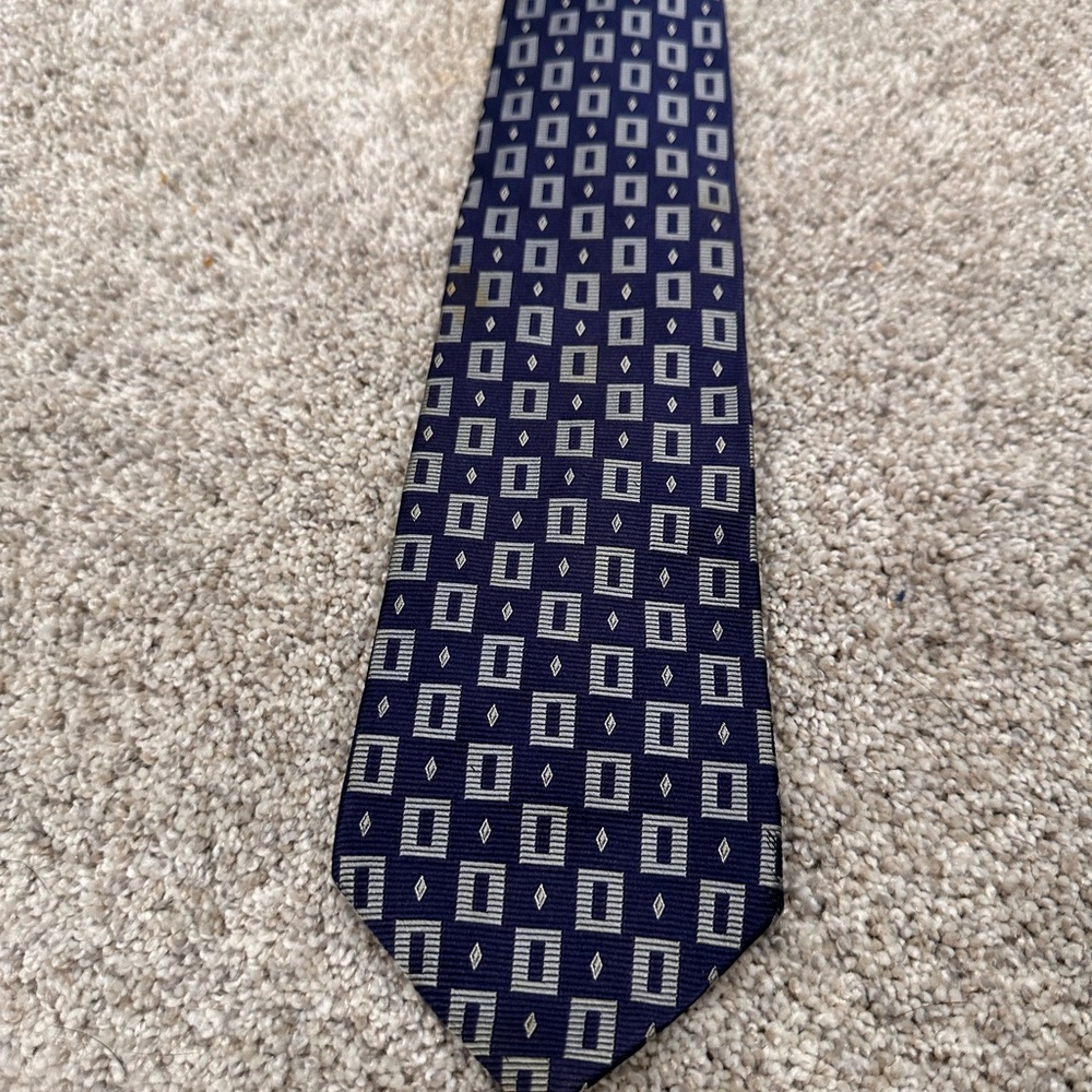 Silk tie navy and silver geometric pattern Tommy Hilfiger